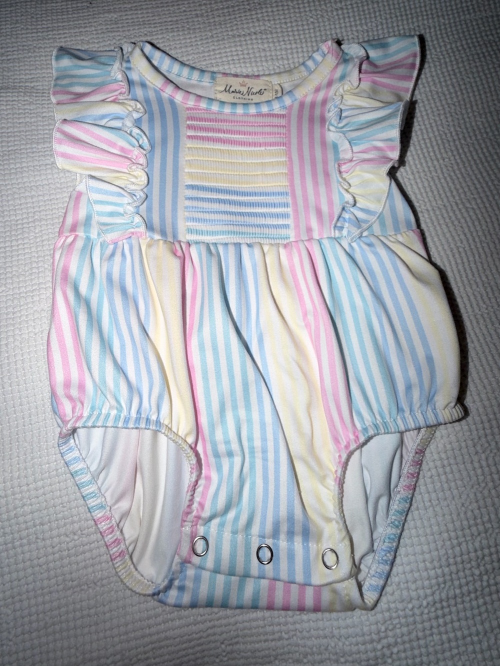 Marie Nicole Pastel Stripe Ruffle Baby One-Piece Bodysuit